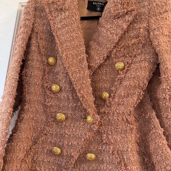 NWT Balmain Tweed Blazer Jacket Double-Breasted In Dark Nude Sz 42 - Picture 6 of 10
